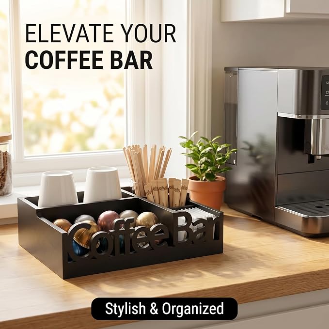 Coffee Bar Organizer Countertop, Wood Caddy - Image 2