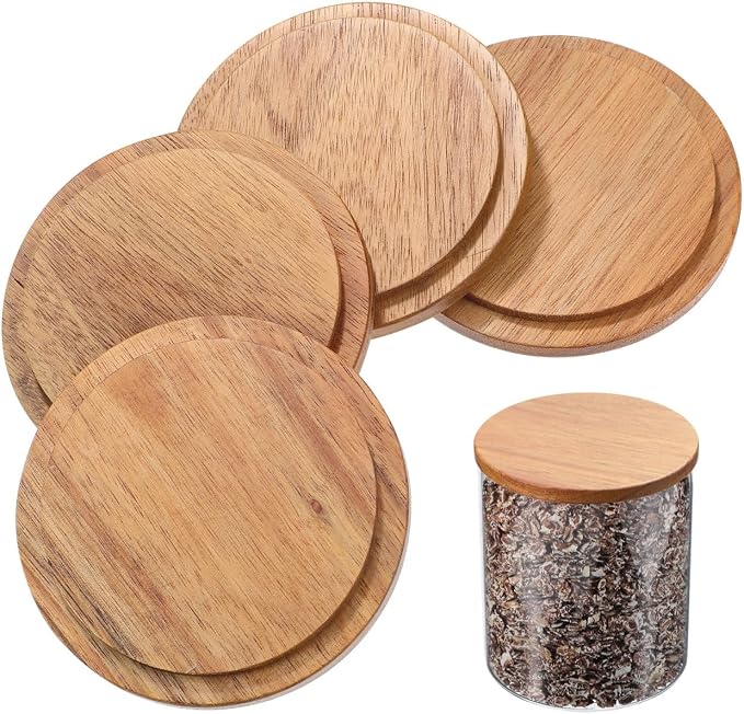 4-Pack Reusable Wooden Mug Lids 3.54 Inch Round Cup Covers by Healvian