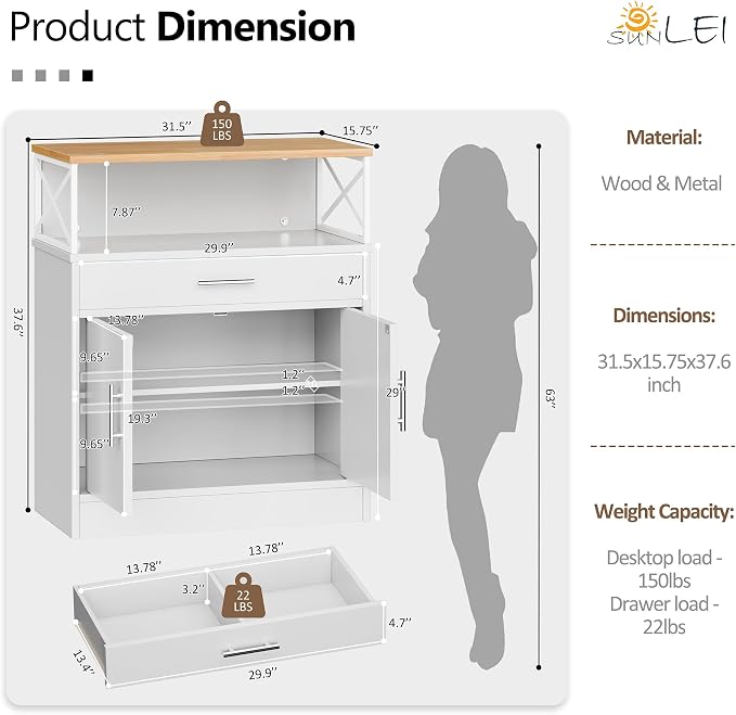 SUNLEI Farmhouse Buffet Sideboard - Image 2