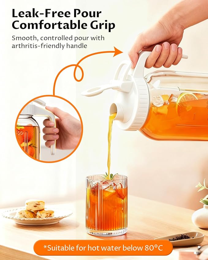 64oz Mason Jar Pitcher with Airtight Leakproof Lid and Pour Spout, 2 Quart - Image 4
