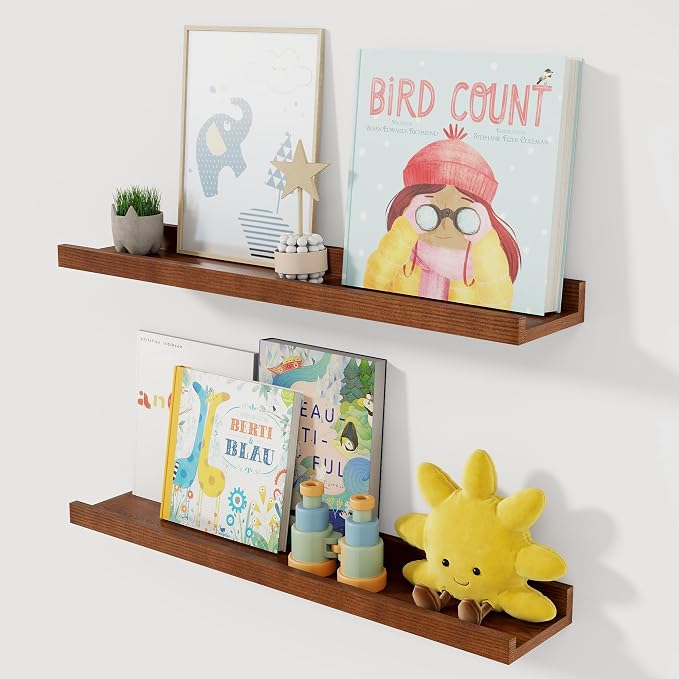 Acovy Solid Ash Wood Picture Ledge Shelf, 24 Inch Floating Shelves by Acovy