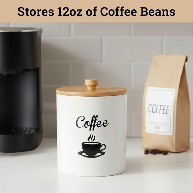 Ceramic Coffee Canister - 12 oz White Airtight Canister - 5 x 6 inch Coffee - Image 4