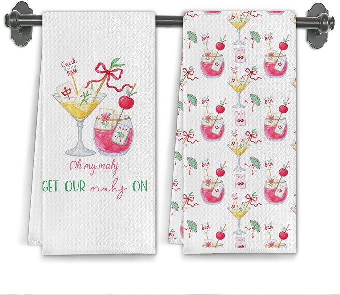 Coquette Mahjong Cocktail Kitchen Towels, Mahjong Lovers Players Gifts by Unknown