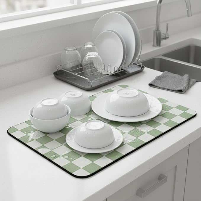 1-Piece Checkered Dish Drying Mat, Absorbent ​Kitchen Counter​ Protector - Image 6