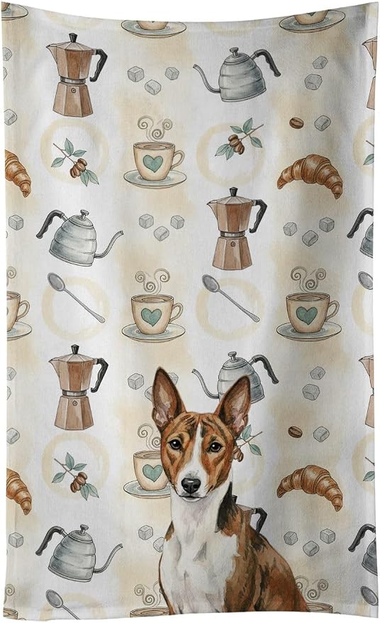 Caroline's Treasures Brindle and White Basenji Coffee Bar Kitchen Towel Velour by CarolinesTreasures