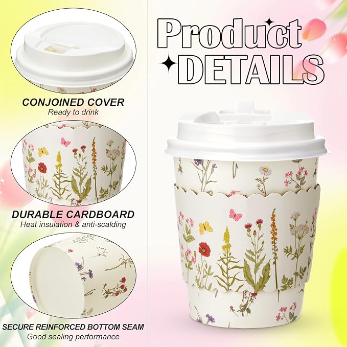 AmazingSpark 48 Sets 8oz Floral Disposable Coffee Cups - Image 3