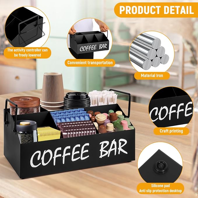 Coffee Station Organizer for Countertop, 5Compartments Coffee Bar Accessories - Image 2