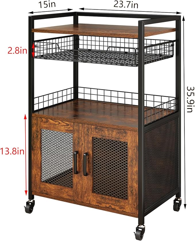 Hencawima Coffee Bar Cabinet, 3 Tier Coffee Station Table on Wheels, 35.9" H - Image 6