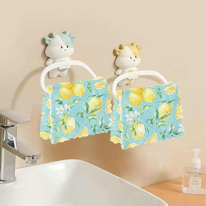 ALAZA Dish Towels Kitchen Cleaning Cloths Yellow Lemon Teal Dish Cloths - Image 5