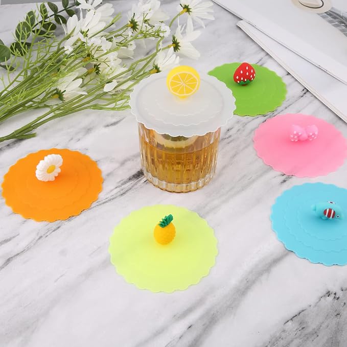 KINBOM 8pcs Silicone Cup Lids, Colorful Anti-Dust Mug Cover - Image 6