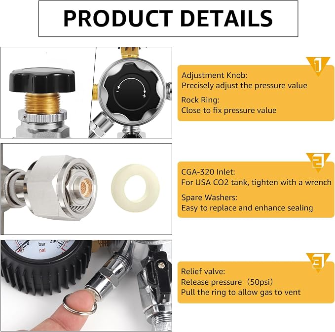 MRbrew Keg CO2 Regulator, Kegerator Regulator CGA-320, 0-60 PSI Working Pressure - Image 4
