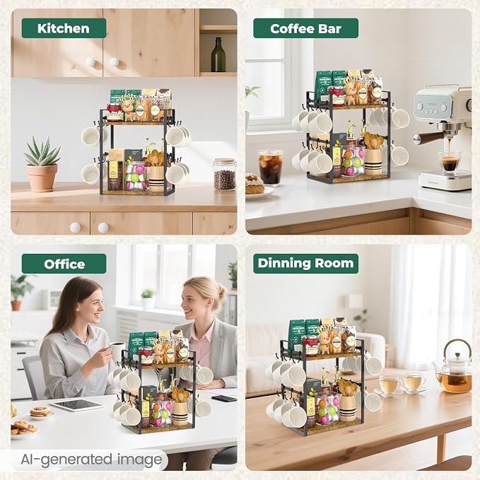 EsLuker.ly 2 Tier Coffee Mug Holder Station Bar Organize Countertop, Mug Cup - Image 6