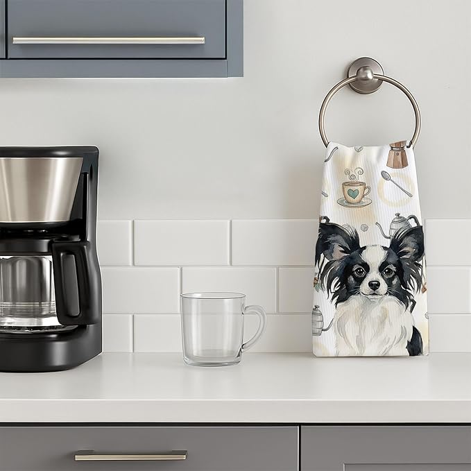 Caroline's Treasures Black and White Papillon Coffee Bar Kitchen Towel Velour - Image 3