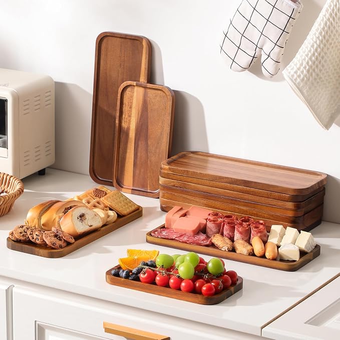Small Solid Acacia Wood Serving Trays and Platters - Image 2