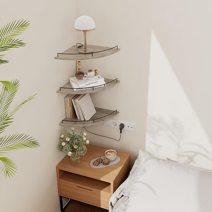 JJL Corner Shelf Wall Mounted, 12 Inches 3-Tier Floating Corner Shelf, - Image 2