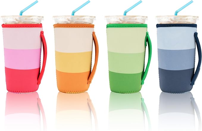 4 Pack Iced Coffee Sleeve, reusable Neoprene Cup Sleeves Suitable by KJQJLY