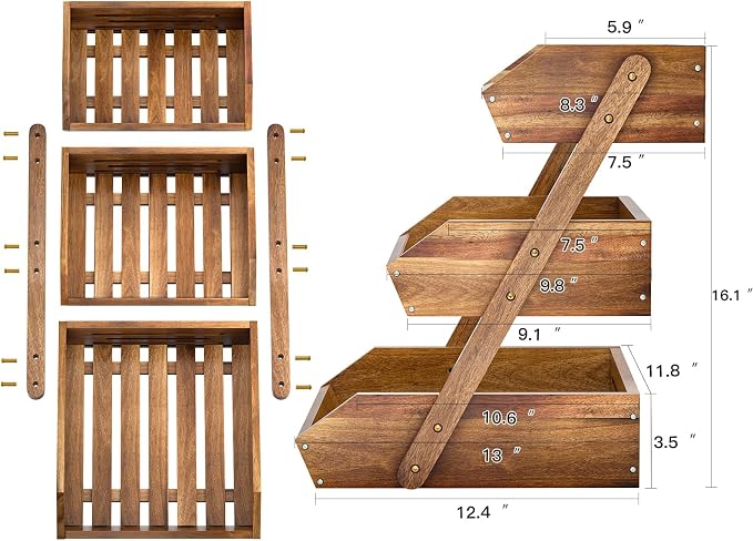 G.a HOMEFAVOR Fruit Basket: 3-Tier Acacia Wood Fruit Bowl - Image 2