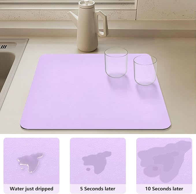 Lilac Dish Drying Mat for Kitchen Counter No-slip Rubber Bottom Coffee Mat Dish - Image 4