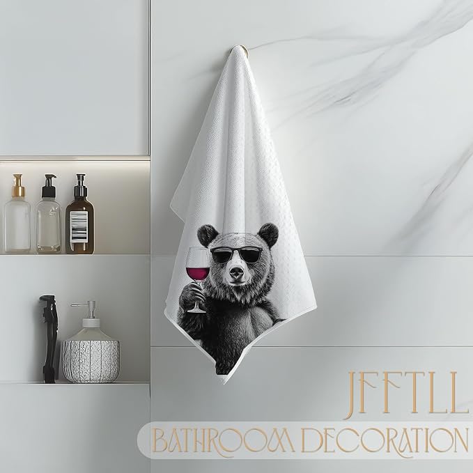 Funny Bear Wine Kitchen Towels, Bar Towel - Image 4