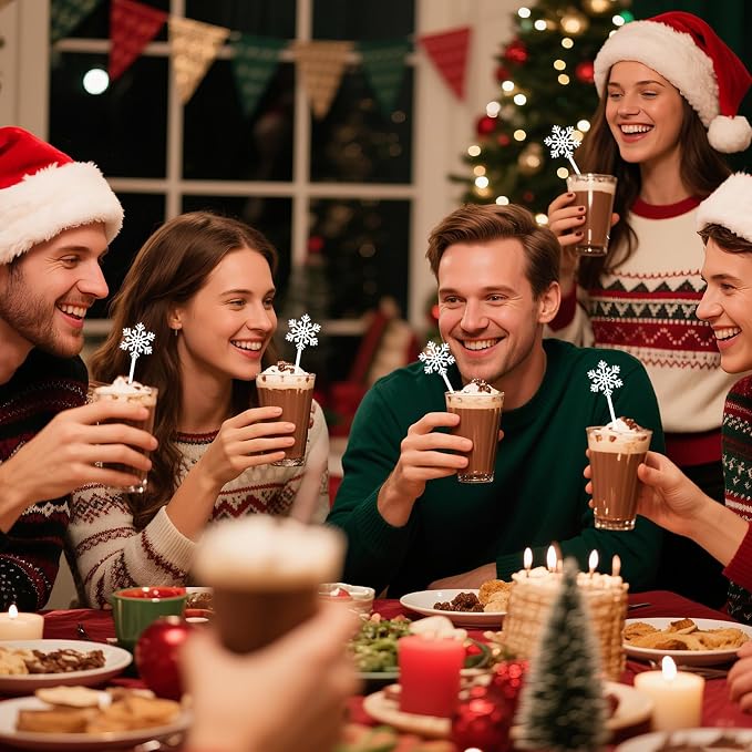 36 Pcs Christmas Drink Stirrers, Snowflake Cocktail Stirrers Plastic Swizzle - Image 5