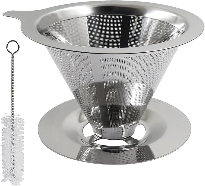 Bonsicoky Pour Over Coffee Dripper, Stainless Steel Coffee Filter, Metal Cone by Bonsicoky