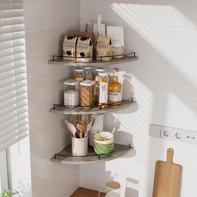 JJL Corner Shelf Wall Mounted, 12 Inches 3-Tier Floating Corner Shelf, - Image 6