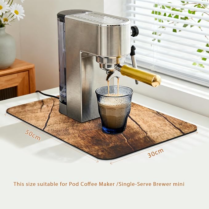 Small Coffee Mat 19x12 Inch, Wood Grain Coffee Counter Mat, Absorbent Hide - Image 2