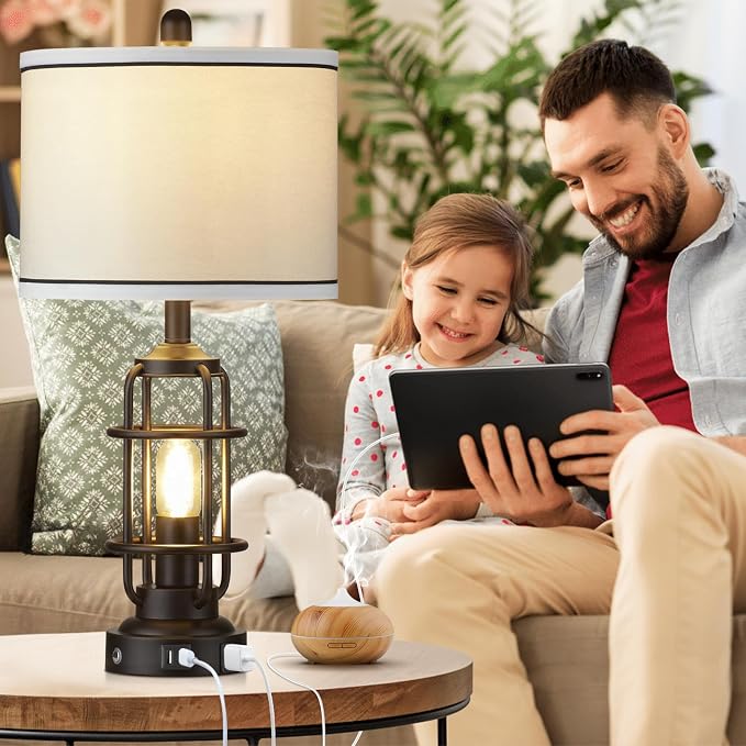 Modern Table Lamps Set of 2, Industrial 3-Way Dimmable Bedside Lamp - Image 3