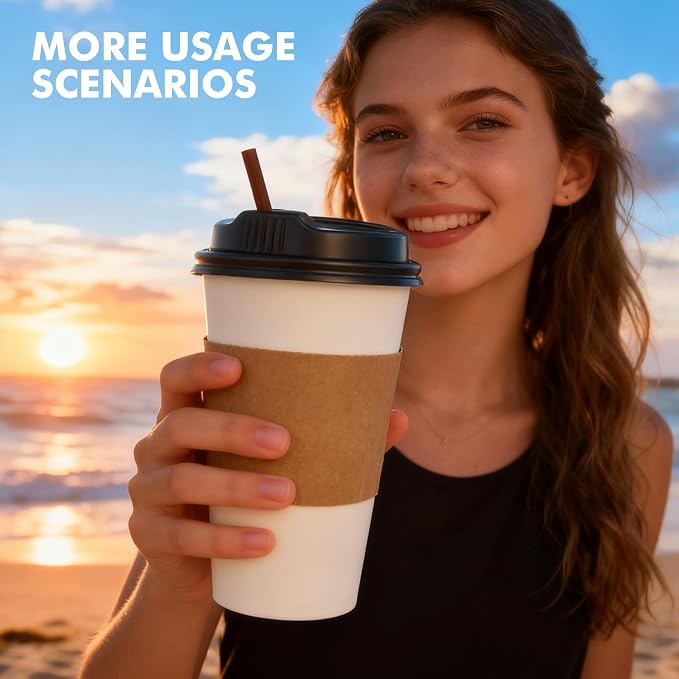 RACETOP 16 oz 100 Pack Disposable Paper Coffee Cups - Image 7