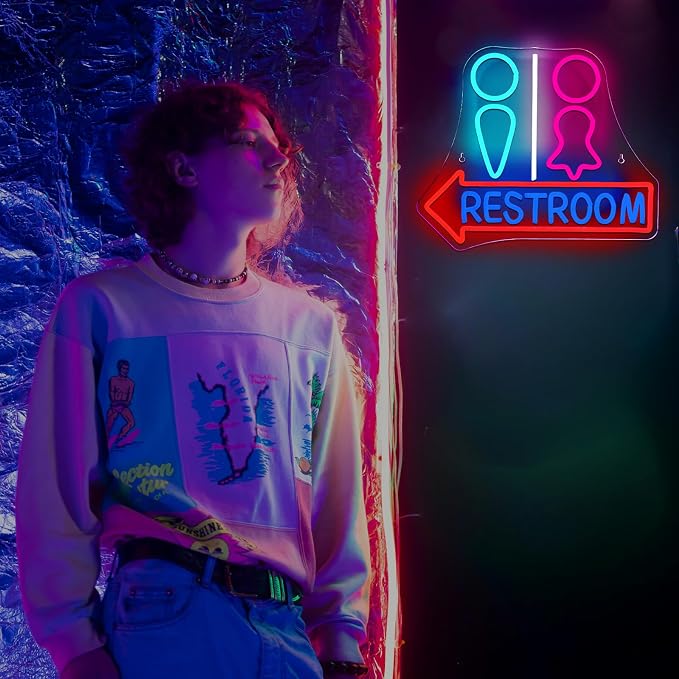 Restroom with Arrow Neon Signs for Wall Decor Dimmable LED Gender Bathroom Sign - Image 3