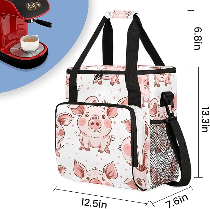 Cute Animal Pig Coffee Maker Carring Bag, Large Insulated Storage Organizer - Image 2
