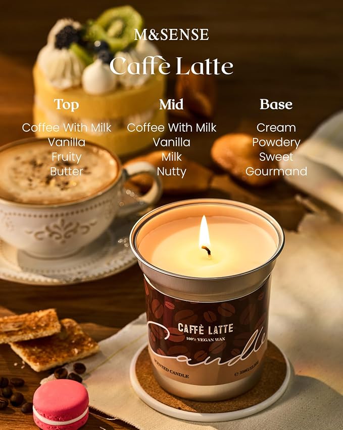M&SENSE Coffee Candles Latte Scented, Soy Wax 12.3oz | 75 Hours Long Lasting - Image 4