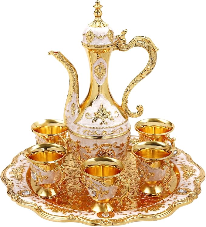 Vintage Turkish Tea Set with Teapot, Tray and 6 Cups, Tea Sets by Headery