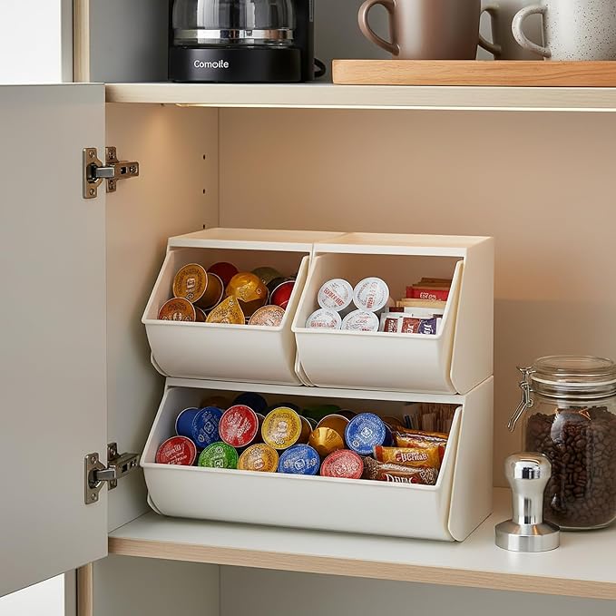 Coffee Pod Holder, 3 Pack, Cream | Plastic Storage Organizer Box, - Image 4