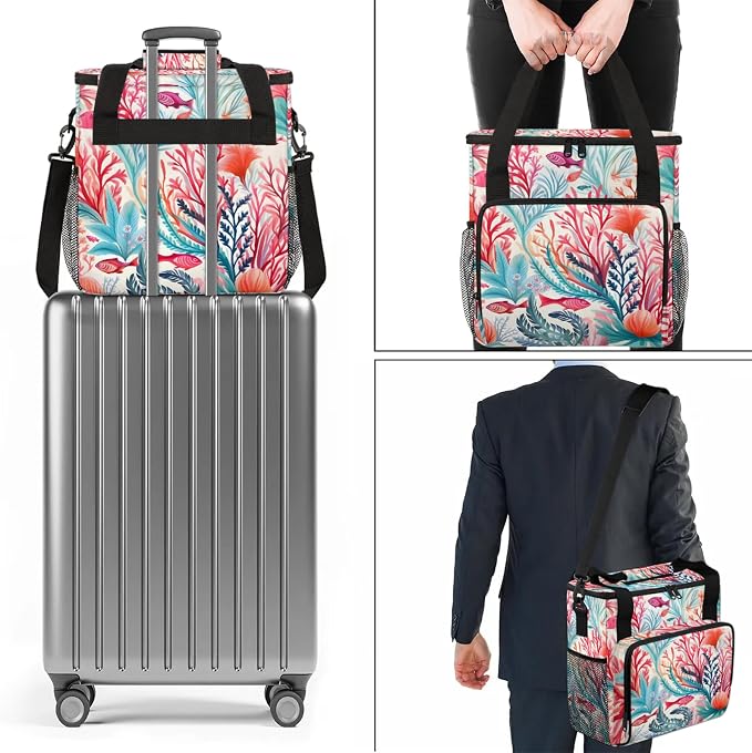 Red Pink Corals Ocean Fish Coffee Maker Carring Bag, Large Insulated Storage - Image 7