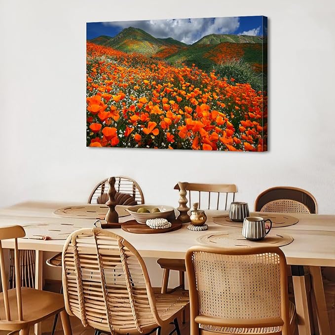 Large Size Orange Poppy Canvas Wall Art Nature Forest Mountain Landscape - Image 6