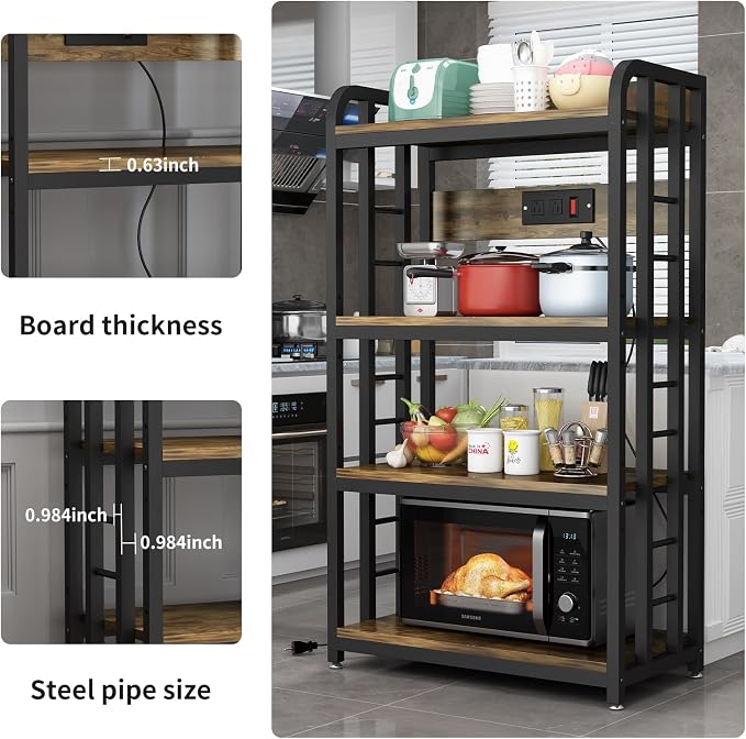 SIREDEEP Bakers Rack with Power Outlet ，4-Tier Kitchen Baker's Rack, Microwave - Image 9