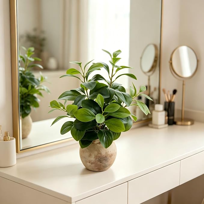 AlphaAcc 17" Artificial Fig Leaf Plant in Vintage Ceramic Pot - Image 9