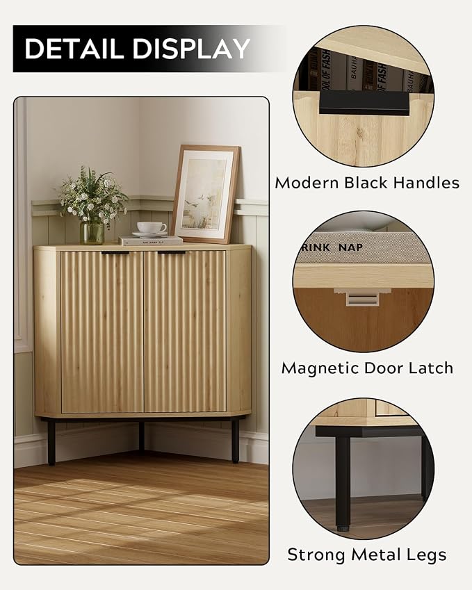 Modern Corner Cabinet, Fluted Wood Floor Storage Cabinet - Image 5