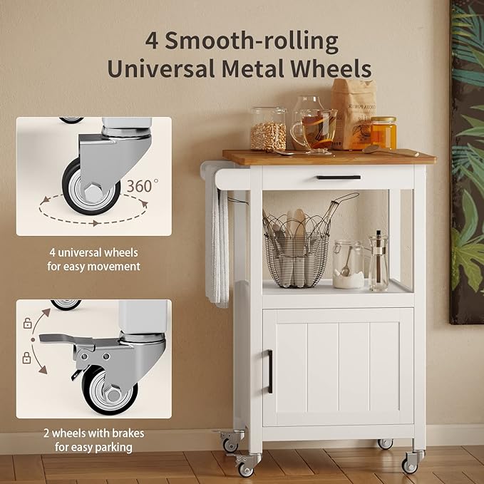 Qsun Kitchen Cart with Drawer, Small Kitchen Island on Wheels, Microwave Cart - Image 4