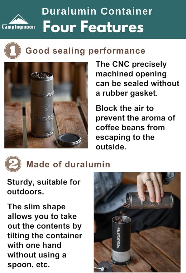 CAMPINGMOON 2-Layer Portable Coffee Bean Storage Canister Airtight Duralumin - Image 3