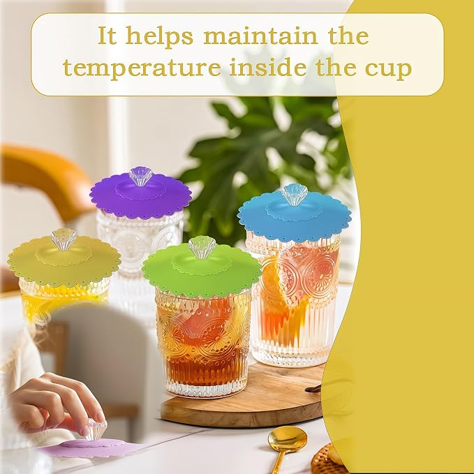 6PCS Silicone Cup Lids Airtight Creative Diamond Mug Cover Glass Cup Covers - Image 4