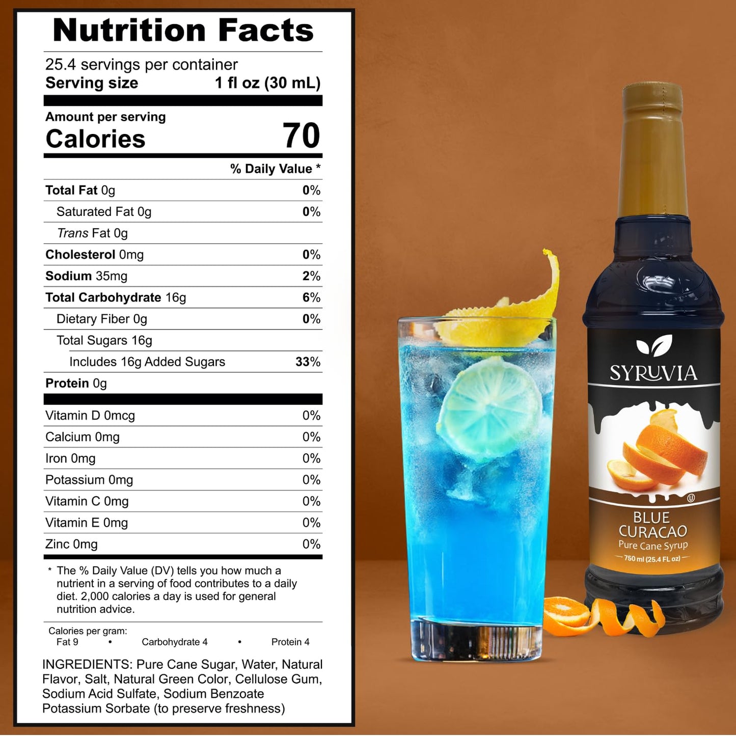 Syruvia Chocolate Chip Cookie Dough & Blue Curacao Syrup - 25.4 fl oz. Premium Coffee Flavoring Syrup. Kosher, and Gluten-Free. Ideal for Enhancing Drinks, Sodas, Shakes, Desserts, and More.