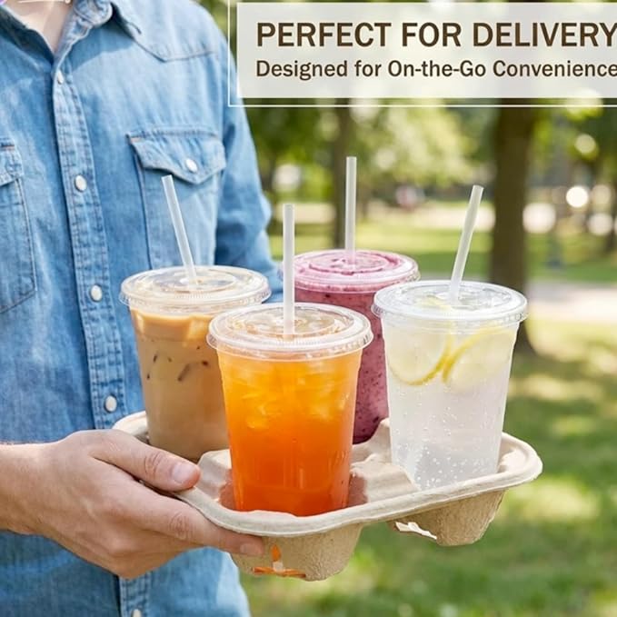 4 Cup Disposable Coffee Trays, Pulp Fiber Cup Holder Commercial Compostable - Image 5