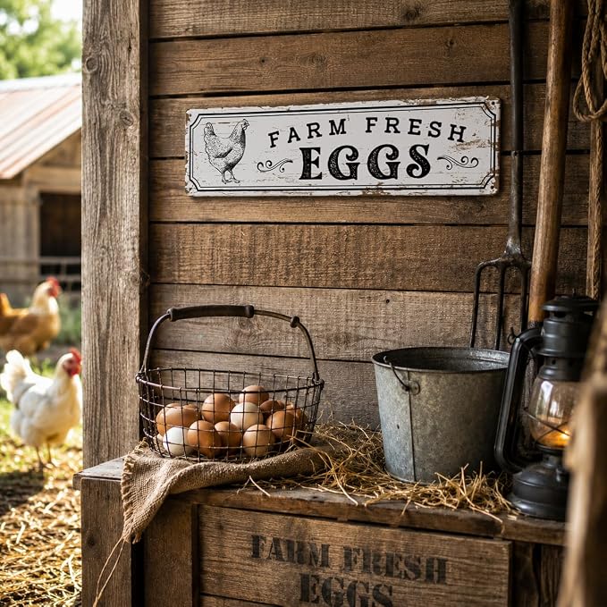 Rustic Farmhouse Style Chicken Coop Sign, Metal Outdoor Chicken House Signs - Image 4