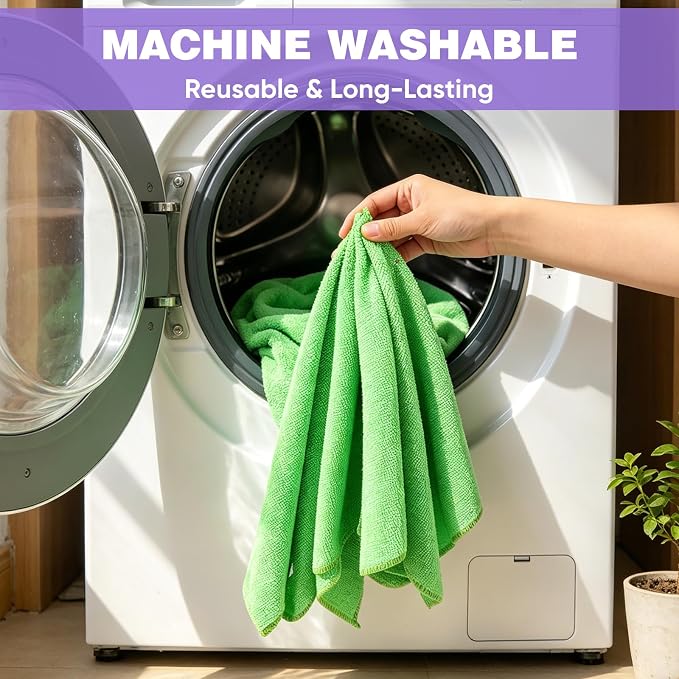 TEAWOO 10 PCS Green Microfiber Cleaning Cloths, Highly Absorbent Microfiber - Image 6