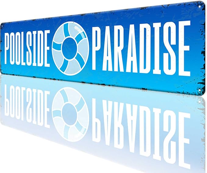 Poolside Paradise Gradient Blue Tin Sign Vintage Metal Sign Retro Wall Art - Image 4