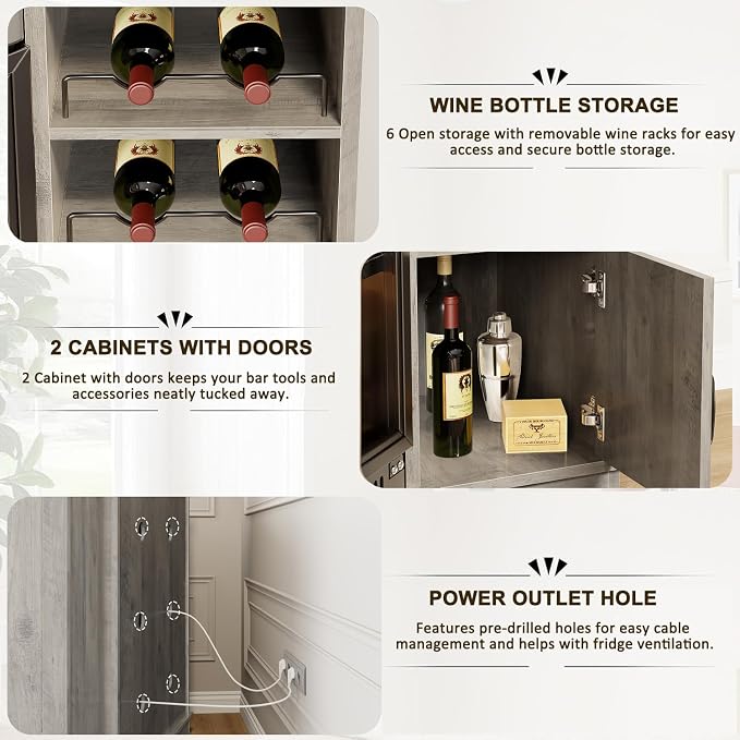 HSH Corner Bar Cabinet with Mini Fridge Space, Modern Wood Bar Cabinet with - Image 5