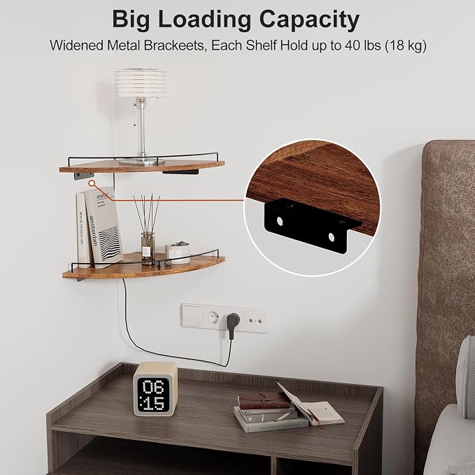 JJL Corner Shelf Wall Mounted, 12 Inches 2-Tier Floating Corner Shelf, - Image 4