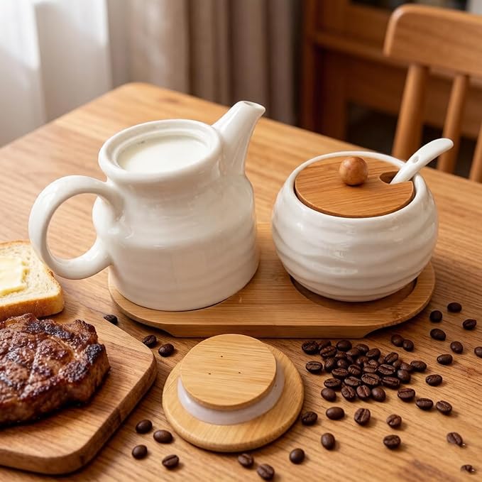 Ceramic Sugar and Creamer Container Set, 12oz Cream Pitcher and 7.5oz Porcelain - Image 5